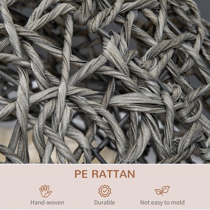 Rattan Elevated Ball-Shaped Cat Bed with Removable Cushion - Silver-Tone and Grey