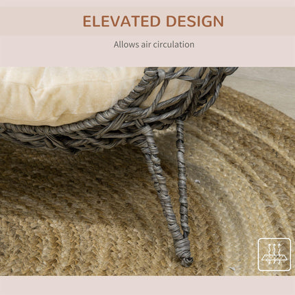Rattan Elevated Ball-Shaped Cat Bed with Removable Cushion - Silver-Tone and Grey