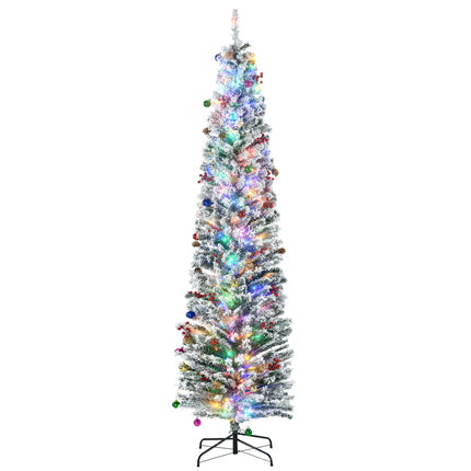 7.5' Prelit Artificial Christmas Tree with Warm White LED Lights, Flocked Tips, Berry & Pine Cone Decorations - Green