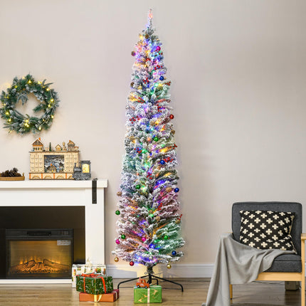 7.5' Prelit Artificial Christmas Tree with Warm White LED Lights, Flocked Tips, Berry & Pine Cone Decorations - Green