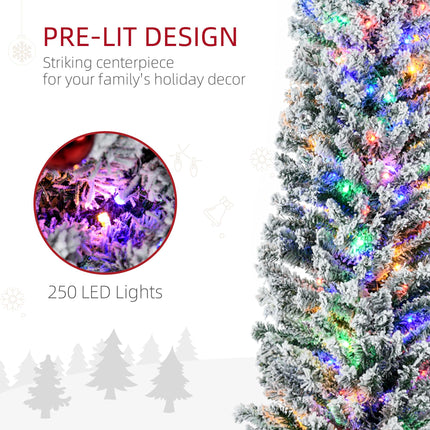 7.5' Prelit Artificial Christmas Tree with Warm White LED Lights, Flocked Tips, Berry & Pine Cone Decorations - Green