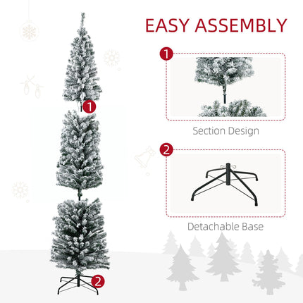 7.5' Prelit Artificial Christmas Tree with Warm White LED Lights, Flocked Tips, Berry & Pine Cone Decorations - Green