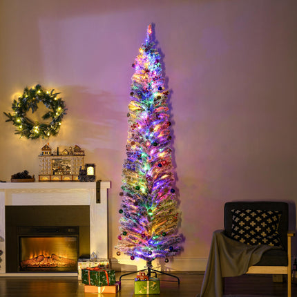 7.5' Prelit Artificial Christmas Tree with Warm White LED Lights, Flocked Tips, Berry & Pine Cone Decorations - Green