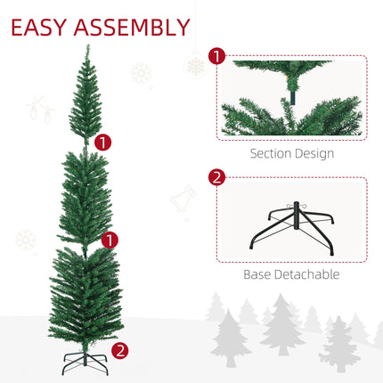 7.5' Pencil Shape Artificial Prelit Christmas Tree with Colourful LED Lights and Steel Base - Green