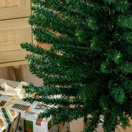 7.5' Pencil Shape Artificial Prelit Christmas Tree with Colourful LED Lights and Steel Base - Green