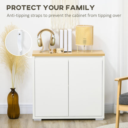 Sideboard Cabinet with Double Doors and Adjustable Shelf for Kitchen, Living Room, Entryway - White
