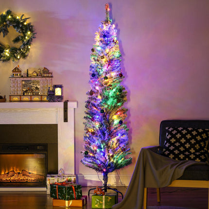 6' Prelit Artificial Christmas Tree with Warm White LED Lights, Flocked Tips, Berries & Pine Cones - Green