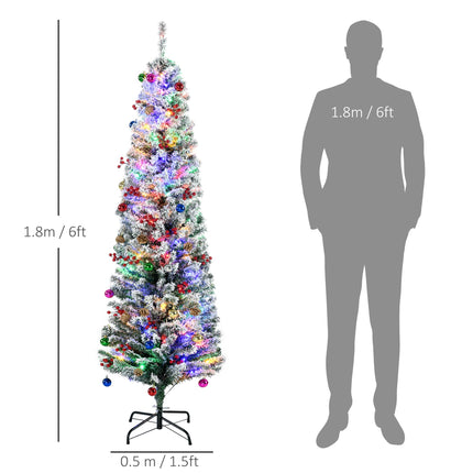 6' Prelit Artificial Christmas Tree with Warm White LED Lights, Flocked Tips, Berries & Pine Cones - Green