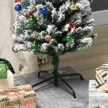 6' Prelit Artificial Christmas Tree with Warm White LED Lights, Flocked Tips, Berries & Pine Cones - Green