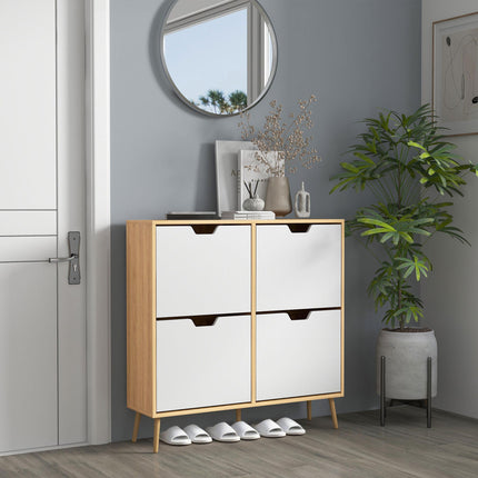 Shoe Storage Cabinet with 4 Flip Drawers for 16 Pairs of Shoes - Natural