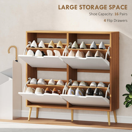 Shoe Storage Cabinet with 4 Flip Drawers for 16 Pairs of Shoes - Natural