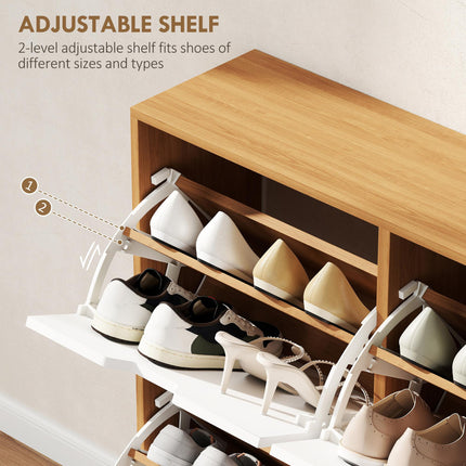 Shoe Storage Cabinet with 4 Flip Drawers for 16 Pairs of Shoes - Natural