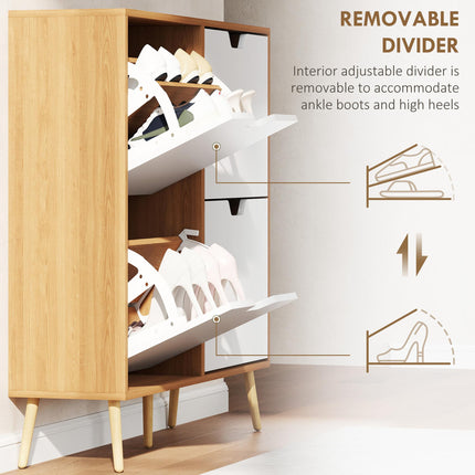 Shoe Storage Cabinet with 4 Flip Drawers for 16 Pairs of Shoes - Natural