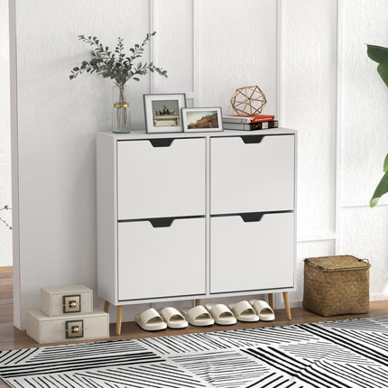 Shoe Storage Cabinet with 4 Flip Drawers for 16 Pairs of Shoes - White