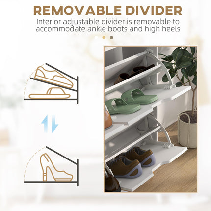 Shoe Storage Cabinet with 4 Flip Drawers for 16 Pairs of Shoes - White