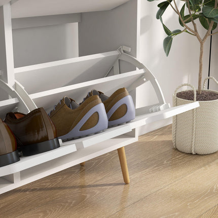 Shoe Storage Cabinet with 4 Flip Drawers for 16 Pairs of Shoes - White