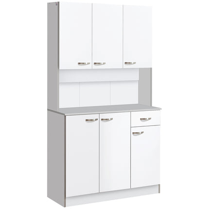Freestanding Kitchen Storage Cabinet with 6 Doors, Drawer & Adjustable Shelves - White