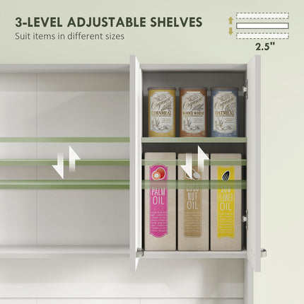 Freestanding Kitchen Storage Cabinet with 6 Doors, Drawer & Adjustable Shelves - White