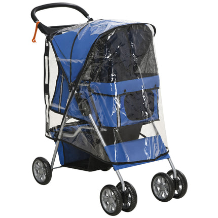 Folding Dog Stroller for Small Miniature Dogs with Rain Cover, Cup Holder & Storage Basket - Blue
