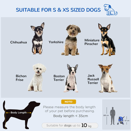 Folding Dog Stroller for Small Miniature Dogs with Rain Cover, Cup Holder & Storage Basket - Blue