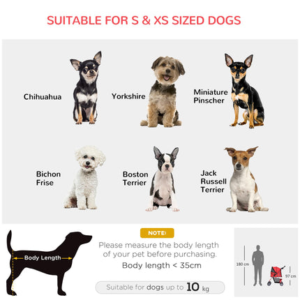 Folding Dog Stroller for Small Miniature Dogs with Rain Cover, Cup Holder & Storage Basket - Red