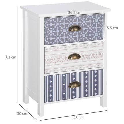 Set of 2 Bedside Tables with 3-Drawer Chest, Shabby Chic Nightstands with Metal Handles - Purple