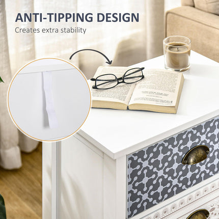 Set of 2 Bedside Tables with 3-Drawer Chest, Shabby Chic Nightstands with Metal Handles - Purple