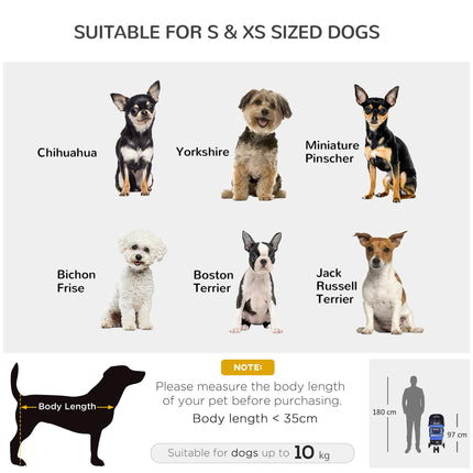 Folding Dog Stroller with Cover, Cup Holder & Storage Basket for Small Miniature Dogs - Blue