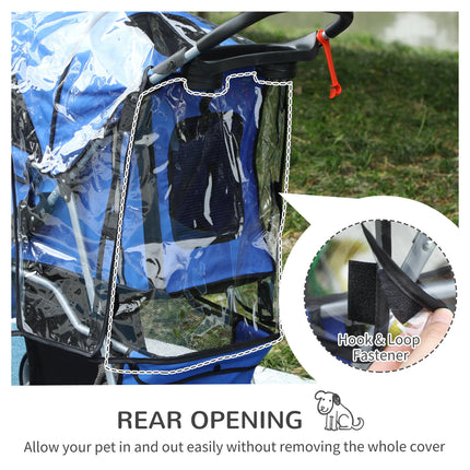 Folding Dog Stroller with Cover, Cup Holder & Storage Basket for Small Miniature Dogs - Blue