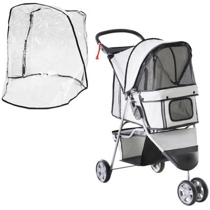 Folding Dog Stroller with Cover, Cup Holder, Storage Basket & Reflective Strips for Small Miniature Dogs - Grey