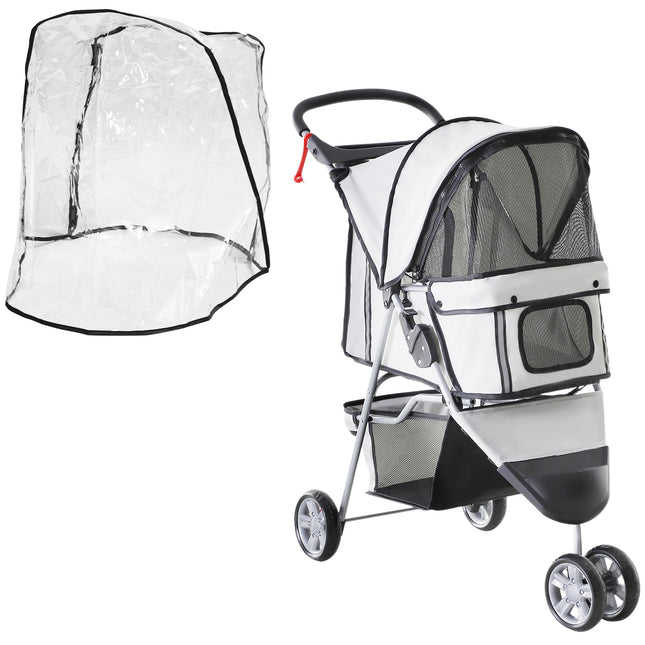 Folding Dog Stroller with Cover, Cup Holder, Storage Basket & Reflective Strips for Small Miniature Dogs - Grey