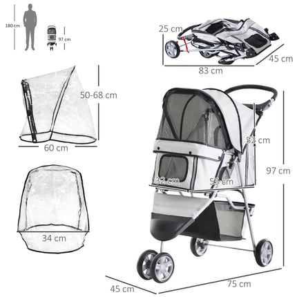 Folding Dog Stroller with Cover, Cup Holder, Storage Basket & Reflective Strips for Small Miniature Dogs - Grey