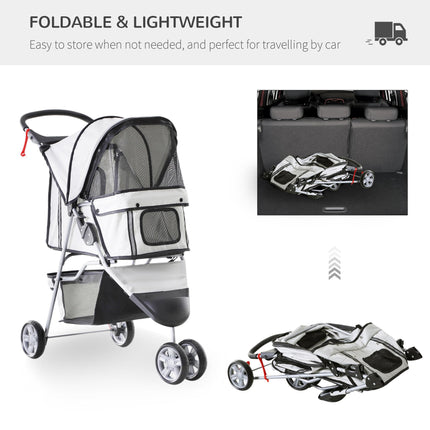 Folding Dog Stroller with Cover, Cup Holder, Storage Basket & Reflective Strips for Small Miniature Dogs - Grey