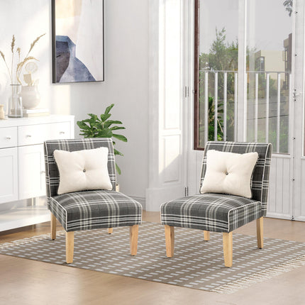 Modern Dining Chairs Set of 2 with Patterned Upholstery and Throw Pillows, Rubber Wood Legs - Grey