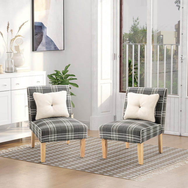 Modern Dining Chairs Set of 2 with Patterned Upholstery and Throw Pillows, Rubber Wood Legs - Grey