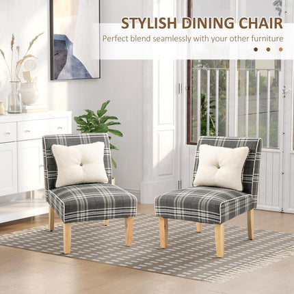 Modern Dining Chairs Set of 2 with Patterned Upholstery and Throw Pillows, Rubber Wood Legs - Grey