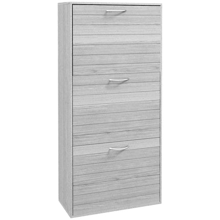Shoe Storage Cabinet with 3 Flip Drawers for 12 Pairs, Narrow Slim Shoe Organizer for Hallway Entryway - Grey