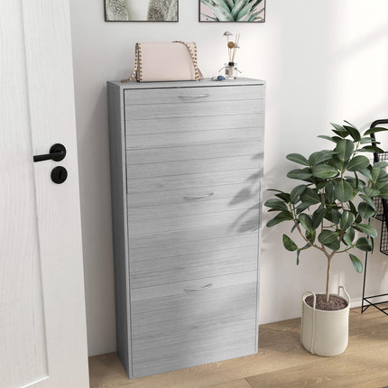 Shoe Storage Cabinet with 3 Flip Drawers for 12 Pairs, Narrow Slim Shoe Organizer for Hallway Entryway - Grey