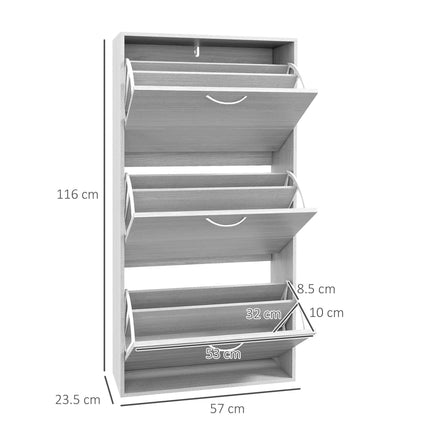 Shoe Storage Cabinet with 3 Flip Drawers for 12 Pairs, Narrow Slim Shoe Organizer for Hallway Entryway - Grey