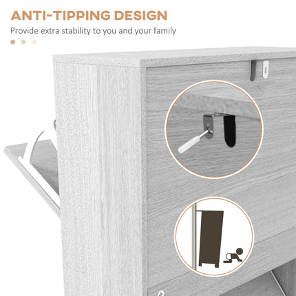 Shoe Storage Cabinet with 3 Flip Drawers for 12 Pairs, Narrow Slim Shoe Organizer for Hallway Entryway - Grey