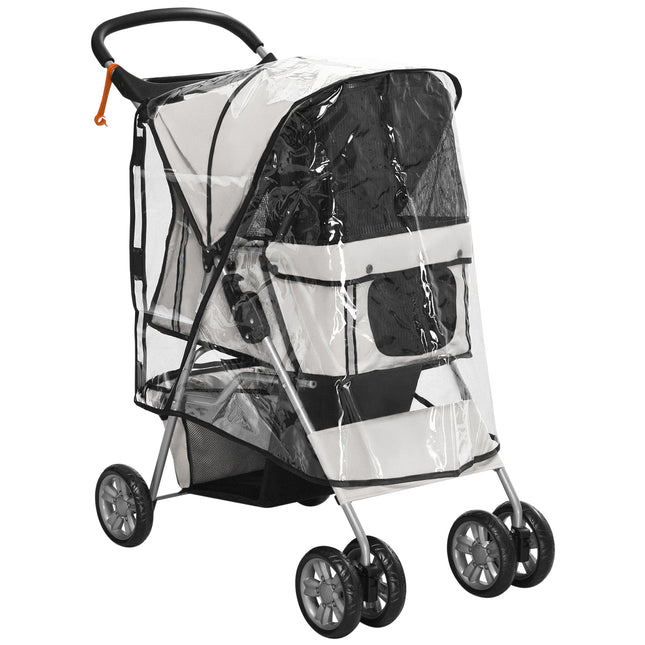 Folding Dog Stroller for Small Miniature Dogs with Rain Cover, Cup Holder & Storage Basket - Grey