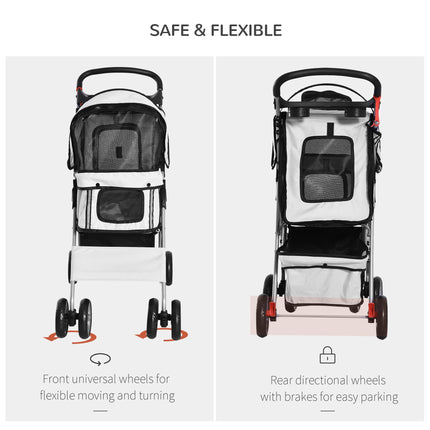 Folding Dog Stroller for Small Miniature Dogs with Rain Cover, Cup Holder & Storage Basket - Grey
