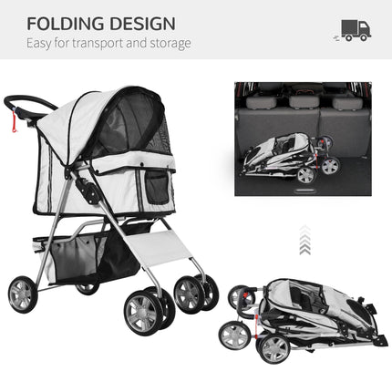 Folding Dog Stroller for Small Miniature Dogs with Rain Cover, Cup Holder & Storage Basket - Grey