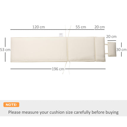 Garden Sun Lounger Replacement Cushion with Pillow Thick Reclining Chair Pad - Cream White