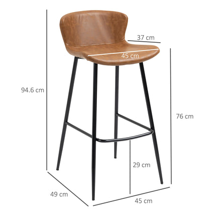 Vintage PU Leather Bar Stools Set of 2 with Steel Legs - Brown