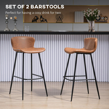 Vintage PU Leather Bar Stools Set of 2 with Steel Legs - Brown