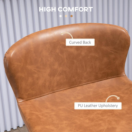 Vintage PU Leather Bar Stools Set of 2 with Steel Legs - Brown