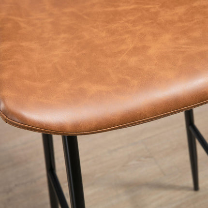Vintage PU Leather Bar Stools Set of 2 with Steel Legs - Brown