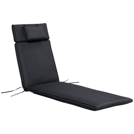 Garden Sun Lounger Cushion Set with Pillow Thick Polyester - Black