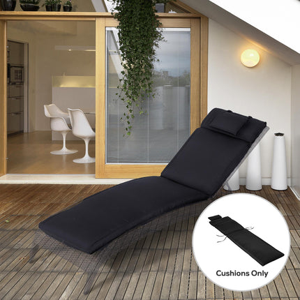 Garden Sun Lounger Cushion Set with Pillow Thick Polyester - Black